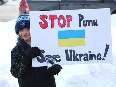 Bradley Wolski, 8, participated in a candlelight vigil to Stand with Ukraine, 365 Days of Resistance, in Sudbury, Ont. on Friday February 24, 2023.