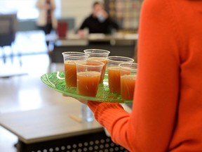 A round of sweet apple cider to be judged recently in a competition organized by the Ontario Fruit and Vegetable Convention.  JP Antonacci, Local Journalism Initiative Reporter