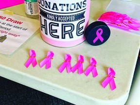 A total of $2,045.15 was raised for the Community Cancer Centre at the High River Hospital on Saturday, Feb. 18, when the Vulcan U18 Hawks held its "Pink in the Rink" event at the Vulcan District Arena. For the Hawks' home game that day, 50-50 sales and donations were collected for the cancer centre, and spectators were encouraged to wear pink. U13 Foothills Bison player Shea Wickstrom, whose mother Kelly is taking chemotherapy treatments at the cancer centre, did the ceremonial puck drop with the captains of the Vulcan and Bow Island/Foremost before the game. The Hawks, playing their final home game of the regular season, lost the contest 5-3. VULCAN MINOR HOCKEY VIA FACEBOOK