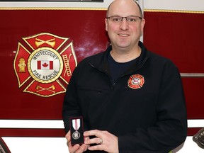 Aaron Floyd received his Platinum Jubilee Medal on Dec. 3 in Red Deer, in recognition of service including as a regional director for Alberta Fire Chiefs Association.