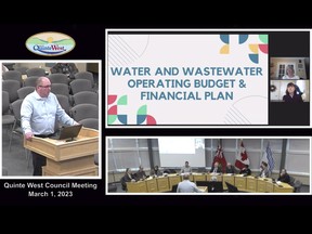 Matt Tracey, manager of water and wastewater services, presents the Water and Wastewater Capital plan to council on Wednesday in Quinte West. ALEX FILIPE