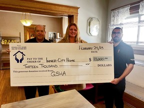 Greater Sudbury Hospitality Association hosted a Taste of Sudbury Food and Drink Festival in support of Inner City Home that raised $13,000 for the local charity. Pictured from left to right are Joe Drago, chair of the board for ICHS, Jana Schilkie, of Jana Hospitality Consulting, and Tyler Lisi, from Mucho Burrito.