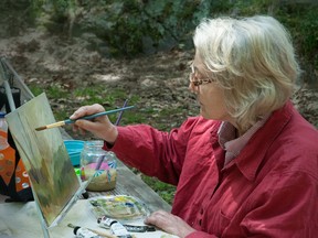 Canadian Artist Hennie Marsh, painting plein air at Wellesley Island State National Park 2018.