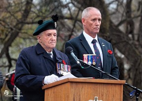Second World War veteran Arthur Boon and son Rick Boon at a recent Remembrance Day ceremony in Stratford.  Photo by Fred Gondor Photography