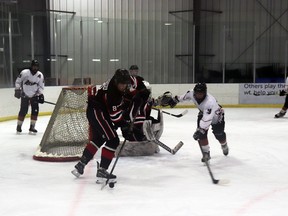 Van Werenka held the puck, looking to keep it away from Redwater players and the Mustangs’ net at the Mayerthorpe Exhibition Centre. The U18 Mayerthorpe Mustangs hosted Redwater Rush in playoffs Friday night, competing for the bronze banner. The second game will be in Redwater on Sunday.