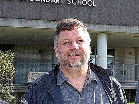 Teacher David Chamberlain outside La Salle Secondary School in November 2020.