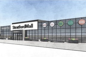 An architect's rendering of what Entrance A at the Stratford Mall will look like following renovations to the building's exterior this spring.  (Submitted image)