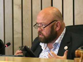 During the Tuesday, March 14 council meeting, Ward 2 Coun. Dave Anderson's motion that requested a report on how to handle panhandling locally received 8-1 support. Lindsay Morey/News Staff