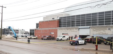 Police investigate an incident at GFL Memorial Gardens, near Bay Street and Ron Francis Way, on Friday, March 17, 2023 in Sault Ste. Marie,. Ont. (BRIAN KELLY/THE SAULT STAR/POSTMEDIA NETWORK)