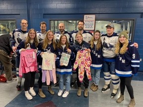 More than 500 pairs of pyjamas and 1,200 items were donated during collection drives staged by Saugeen Shores Minor Hockey Association Storm six girls teams this past season, including one with the Saugeen Shores Winterhawks – to benefit The Women’s Centre Grey Bruce.
