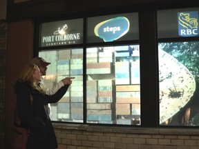 A new projected window display created by Stratford production company Ballinran Entertainment for the Lights On Stratford winter-lights festival is now being used by the Port Colborne Downtown BIA to celebrate the community ties to water as a Lake Erie harbour and a key stop along the Welland Canal. (Submitted screenshot)