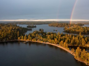 One of the aerial shots captured near Lake of the Woods' Galt Island, as part of Matt Kennedy's latest moving picture masterpiece.