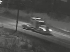 Greater Sudbury Police are looking for help in locating the transport truck, pictured here, that was involved in a collision on MR 80 in McRae Heights on Monday morning.