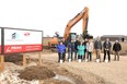 Representatives from Percon Developments Inc. joined local officials to break ground on a new industrial subdivision in Milverton Friday morning. (Galen Simmons/The Beacon Herald)