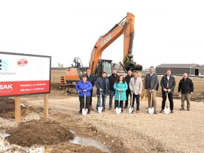 Representatives from Percon Developments Inc. joined local officials to break ground on a new industrial subdivision in Milverton Friday morning. (Galen Simmons/The Beacon Herald)