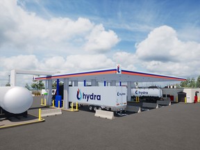 A rendering of the Hydra Energy hydrogen refuelling station in Prince George.