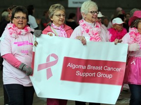 Roberta Bourgeois (left to right), Bernadette Merritt, Joan Buconjic and Brenda-Leigh Schryer, are applauded as they lead the survivors’ walk for the 2017 Sault Ste. Marie Canadian Cancer Society CIBC Run for the Cure. The local effort raised $42,106 that year, with nearly 300 participating. JEFFREY OUGLER/SAULT STAR/POSTMEDIA NETWORK