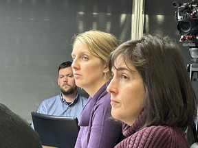 Deputy Mayor Maggie Horsfield and Coun. Justine Mallah listen to their fellow councillors Thursday debate about how the $1.26 million in casino revenue should be used.