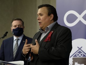 Fort McKay Métis Nation president Ron Quintal at a press conference in Edmonton Monday Nov. 15, 2021. Photo by David Bloom