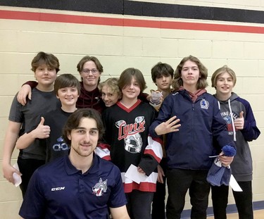 Students at Ecole Alliance St. Joseph in Chelmsford were excited by a visit from Sudbury Wolves player Alex Pharand, a former student at the school who is now studying at College Notre Dame, and teammate David Goyette. “The atmosphere in the school gymnasium was electric as two Sudbury Wolves players came out of the locker room to surprise Grade 1 to 8 students,” Conseil scolaire catholique Nouvelon said in a press release. “The two Sudbury Wolves players talked about various subjects with the students, including their Francophone pride, their backgrounds and the good habits that have contributed to their success as hockey players.” Pharand and Goyette wrapped up their visit by playing a game with the boys from the school's floor hockey team. “It was a very memorable visit for Alliance St. Joseph students and staff.” Supplied