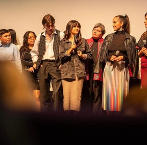 Alyssa Wapanatâhk speaks at the Vancouver International Film Festival for Bones of Crows. Image supplied by Alyssa Wapanatâhk