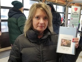 Angela Rennie holds a picture of her daughter, Brooklyn Nickle, who died of a fentanyl overdose in 2021. She stopped by a table set there to raise overdose awareness issues at the Owen Sound Farmers' Market Saturday, March 25, 2023.(Scott Dunn/The Sun Times/Postmedia Network)