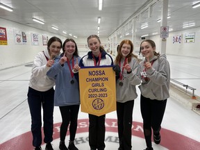 College Notre Dame Alouettes, winners of the NOSSA girls curling championship.