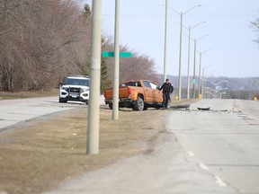 Kingston Police on the scene of a single-vehicle collision on Tuesday morning, March 28, 2023.
