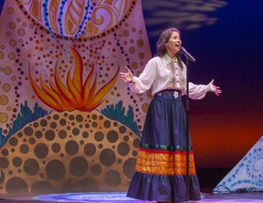 Andrea Menard performs a scene from Rubaboo at the Grand Theatre in London on Tuesday, March 7, 2023. (Derek Ruttan/The London Free Press)