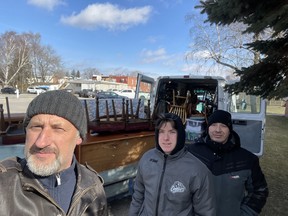 Oleg Stepus, left, was assisted on some of his recent deliveries to Ukrainian refugees by Vlad Piasetskiy and Vasiliy Chykalenko, men who were helped by the Full Gospel Slavic Church last year.