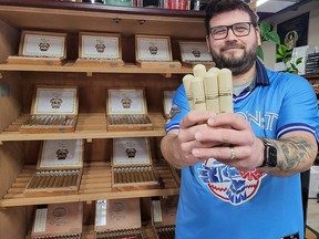 Cigar Chief co-owner and operator Matthew Greenwood, inside his operation in Tyendinaga Mohawk Territory. Greenwood's father founded the business in 1997, and have grown it into one of the largest cigar retailers in the country. (Jan Murphy/Local Journalism Initiative Reporter)