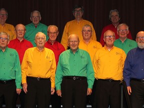 Members of A Cappella Quinte are all dressed up in performance colours as they prepare for their first annual show in three years April 22. SUBMITTED PHOTO