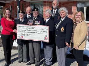 Pictured: L-R: Sandy Barnes, HPE Executive Director; Diane Kennedy, RCL Branch 78 Prince Edward County; Buck Buchanan, RCL Branch 160 Wellington; Don Ramsey, Chair District F Hospital Fund; Lynn Deering, District F Immediate Past Commander; Larry Lamble, District F Commander; Judy Hessman, Commander Zone F3; Annette Gaskin, HPE Board Secretary. SUBMITTED