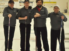 Wilkinson & Company (Tuer), from the left, Trevor Nemish, Drew Moore, Thor Parker and Jon Tuer won the 32nd annual Leighton Electric Skins Bonspiel this past weekend in Stirling. SUBMITTED PHOTO