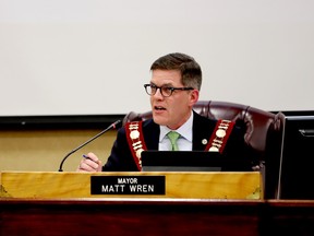 Brockville Mayor Matt Wren speaks at city council's regular meeting on Tuesday as budget deliberations begin. (RONALD ZAJAC/The Recorder and Times)