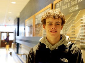 Travis Gaffney poses at St. Mary Catholic High School on Thursday morning, Mar. 23, 2023. (RONALD ZAJAC/The Recorder and Times)