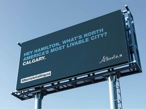 An artist rendering of a billboard advertising the Alberta is Calling Again campaign.