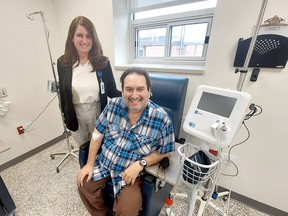 George Viera is seen here with Chatham-Kent Health Alliance patient advisor Darlene Smith in the new medical daycare facility at the Wallaceburg hospital campus of the Chatham-Kent Health Alliance. (Ellwood Shreve/Chatham Daily News)