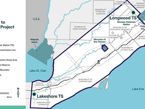 The new proposed Longwood to Lakeshore Project features two single-circuit 500 kilovolt  lines between the Longwood Transformer Station (TS) in the Municipality of Strathroy-Caradoc and the Lakeshore TS in the Municipality of Lakeshore. PHOTO Hand out