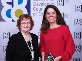 Central Huron recently received two awards for community projects at the Economic Developers Council of Ontario Conference in Toronto. Pictured are Coun. Alison Lobb, left, and community improvement co-ordinator Angela Smith. Handout