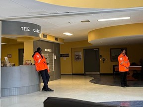 Security personnel inside the main lobby at the Care Centre. Photo on Monday, March 27, 2023, in Cornwall, Ont. Todd Hambleton/Cornwall Standard-Freeholder/Postmedia Network