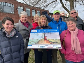 Handout/Cornwall Standard-Freeholder/Postmedia Network
Representatives of the Great River Network gathered along the waterfront trail near McConnell Avenue in Cornwall recently to inaugurate a new sign noting the efforts of the network's Great River Cleanup.