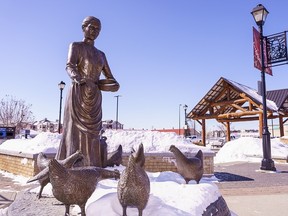 The Legacy Statue was photographed in Historic Downtown Cochrane on Sunday, March 12, 2023.  The bronze statue was unveiled to commemorate the 100th anniversary of Cochrane on June 17, 2003, and was sculpted husband-and-wife Don and Shirley Begg.