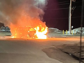 A van parked behind the Northgate Shopping Centre destroyed by fire Tuesday night.