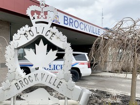A police cruiser sits outside the Brockville Police station.