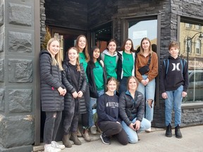 South Huron District High School's Eco Exeter team will be at The White Squirrel Bakery on Friday, March 31 from 11 a.m. to 1 p.m. and will buy drinks for any customers who bring their own reusable mug. Pictured in front from left are Emily Jongert and Maddy Haverkamp, while back from left are Sophia Buckman, Bria McCann, Hallie Oke, Alifa Andika, Julie Wein, Liza Papple, Keera Bjelis and Adam Wein.