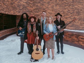McKindred--Left to right:
Arjun Roy, Kelsi McInnes, Dave Oostra, Brook Loewen and Colin Munroe. The Grande Prairie group heads to Edmonton as part of JUNOfest. They will perform at SOHO on Mar. 11.