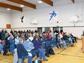 More than 100 people attended a community meeting on Wednesday night to discuss the viability of Sangudo Community School. Closing the junior high program, making SCS a kindergarten to Grade 6 school, was the hot button topic of the evening.