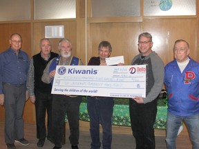 The Kiwanis Christmas Toy and Food Drive recently presented a cheque for $18,401.10 to the St. Joseph's Food Bank. Taking part in the presentation, from left, drive co-chairman Kiwanian Jay McLaren, Kiwanis President Mac Plaunt, Rotary Club of Pembroke President Dave Foohey, Kiwanis treasurer Jeff Buske, St. Joseph's Food Bank President René Lachapelle and drive co-chairman Kiwanian Mack Thrasher. Anthony Dixon