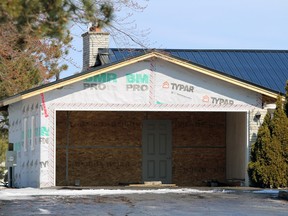 The rebuilt garage of a home on Churchill Line near Marthaville Road in Plympton-Wyoming is seen here on Wednesday. (Terry Bridge/Sarnia Observer)